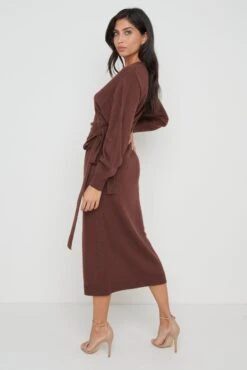 Beau Wrap Midi Dress - Brown -By Knitwear Shop Beau Wrap Midi Dress Brown 3289