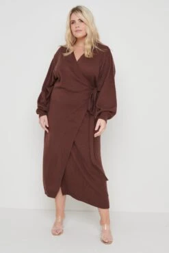Beau Wrap Midi Dress - Brown -By Knitwear Shop Beau Wrap Midi Dress Brown Curve 3140