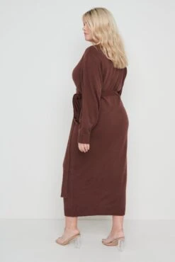 Beau Wrap Midi Dress - Brown -By Knitwear Shop Beau Wrap Midi Dress Brown Curve 3162