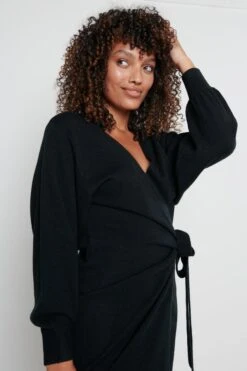 Beau Wrap Midi Dress - Black -By Knitwear Shop Beau black 1953