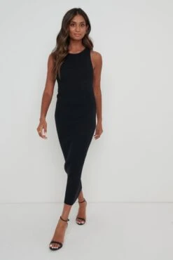 Billie Ribbed Racer Midi Dress - Black -By Knitwear Shop Billie Dress Black 1765
