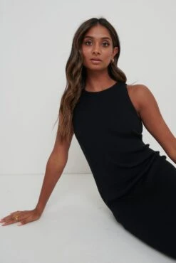 Billie Ribbed Racer Midi Dress - Black -By Knitwear Shop Billie Dress Black 1789