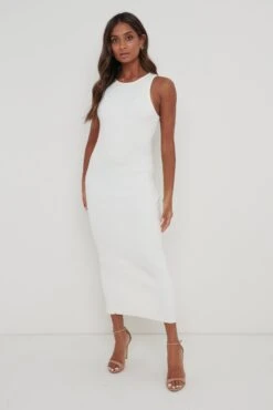 Billie Ribbed Racer Midi Dress - Cream -By Knitwear Shop Billie Dress Cream 1930