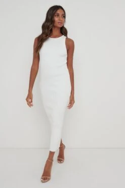 Billie Ribbed Racer Midi Dress - Cream -By Knitwear Shop Billie Dress Cream 1941