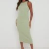 Billie Ribbed Racer Midi Dress - Olive 2 Billie Ribbed Racer Midi Dress - Olive -By Knitwear Shop Billie Dress Olive 2212