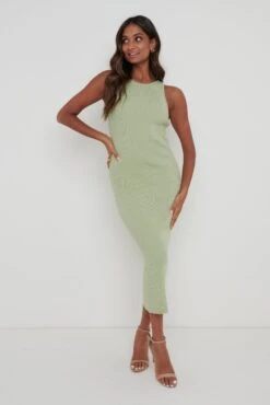 Billie Ribbed Racer Midi Dress - Olive -By Knitwear Shop Billie Dress Olive 2219