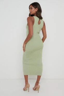 Billie Ribbed Racer Midi Dress - Olive -By Knitwear Shop Billie Dress Olive 2229