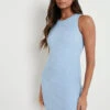 Billie Ribbed Racer Mini Dress - Blue -By Knitwear Shop Billie Mini Blue 906