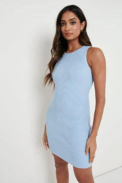 Billie Ribbed Racer Mini Dress - Blue