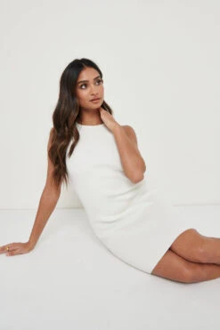 Billie Ribbed Racer Mini Dress - Cream 10 Billie Ribbed Racer Mini Dress - Cream -By Knitwear Shop Billie Mini Cream 979