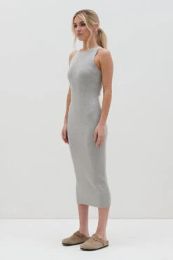 Billie Midi Ribbed Racer Dress - Grey -By Knitwear Shop Billie Ribbed Racer Dress Grey 1453