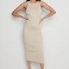 Billie Ribbed Racer Midi Dress - Beige -By Knitwear Shop Billie dress beige 423