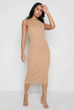 Billie Ribbed Racer Dress - Camel -By Knitwear Shop Billie dress camel 5478