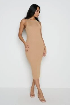 Billie Ribbed Racer Dress - Camel