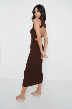 Billie Twisted Cut Out Dress - Brown -By Knitwear Shop Billie twisted cutout dress brown 4688