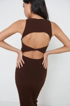 Billie Twisted Cut Out Dress - Brown -By Knitwear Shop Billie twisted cutout dress brown 4706