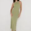 Bonnie Plisse Knit Midaxi Dress - Olive -By Knitwear Shop Bonnie Plisse Midaxi Olive 644