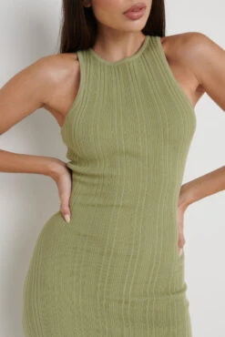 Bonnie Plisse Knit Midaxi Dress - Olive 9 Bonnie Plisse Knit Midaxi Dress - Olive -By Knitwear Shop Bonnie Plisse Midaxi Olive 654