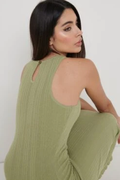 Bonnie Plisse Knit Midaxi Dress - Olive 11 Bonnie Plisse Knit Midaxi Dress - Olive -By Knitwear Shop Bonnie Plisse Midaxi Olive 675