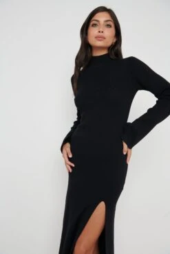 Brielle High Neck Midaxi Knit Dress - Black -By Knitwear Shop Brielle High Neck Knitted Dress Black 3617