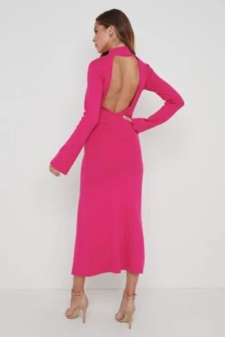 Brielle High Neck Midaxi Knit Dress - Pink -By Knitwear Shop Brielle High Neck Knitted Dress Pink 2550