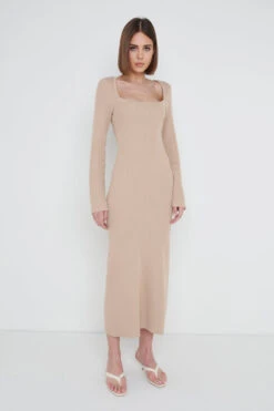 Brooklyn Square Neck Knit Dress - Beige