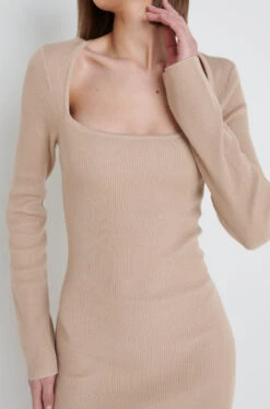 Brooklyn Square Neck Knit Dress - Beige -By Knitwear Shop Brooklyn Square Neck KnitDress Beige 812