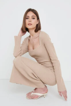 Brooklyn Square Neck Knit Dress - Beige -By Knitwear Shop Brooklyn Square Neck KnitDress Beige 841