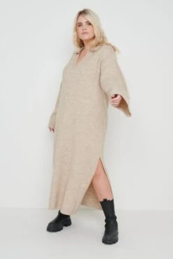Cas Collared Knit Dress - Beige -By Knitwear Shop Cas Collared Knit Dress Beige 4188