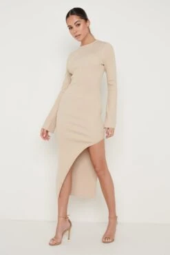 Celeste Slit Button Dress - Beige -By Knitwear Shop Celeste Button Dress Beige 2625