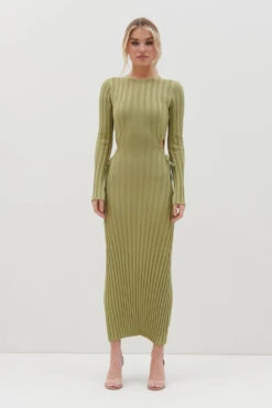 Dahlia Cut Out Maxi Knit Dress - Tarragon Green -By Knitwear Shop Dahlia Cutout Maxi Knit Tarragon Green 1329