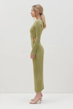 Dahlia Cut Out Maxi Knit Dress - Tarragon Green -By Knitwear Shop Dahlia Cutout Maxi Knit Tarragon Green 1334