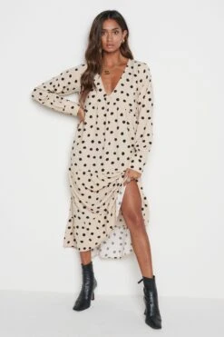 Dotty Day Dress - Beige Polka Dot -By Knitwear Shop Dotty cream 2291