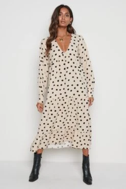 Dotty Day Dress - Beige Polka Dot
