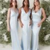 Esmee Maxi Bridesmaid Dress - Matte Ice Blue -By Knitwear Shop ESME SATIN BLUE 3754