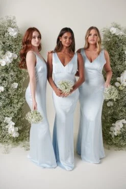 Esmee Maxi Bridesmaid Dress - Matte Ice Blue -By Knitwear Shop ESME SATIN BLUE 3772