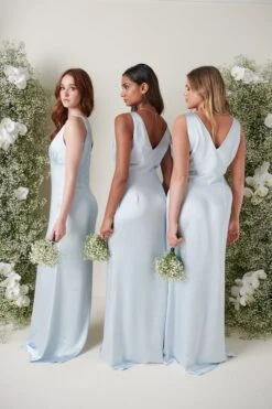 Esmee Maxi Bridesmaid Dress - Matte Ice Blue -By Knitwear Shop ESME SATIN BLUE 3813