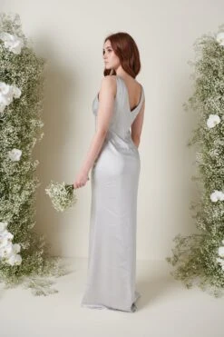 Esmee Maxi Bridesmaid Dress - Matte Silver -By Knitwear Shop ESME SATIN SILVER 3319