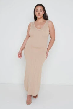 Eliza A-Line Dress Curve - Beige -By Knitwear Shop Eliza A Line Beige 1200