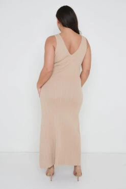 Eliza A-Line Dress Curve - Beige -By Knitwear Shop Eliza A Line Beige 1227