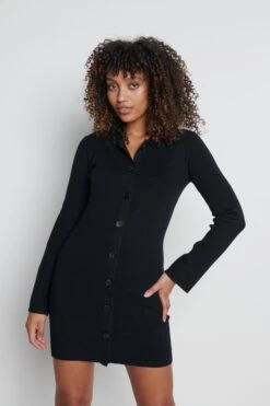 Elsa Mini Knit Button Dress- Black