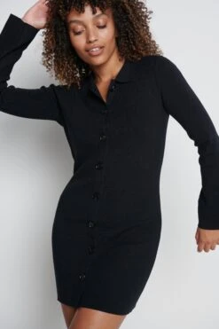 Elsa Mini Knit Button Dress- Black -By Knitwear Shop Elsie mini black 3169