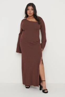 Emmie Cut Out Knit Midaxi Dress - Chocolate Brown -By Knitwear Shop Emmie Dress Brown Curve 888