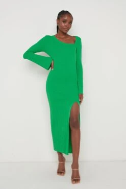 Emmie Cut Out Knit Midaxi Dress - Green 15 Emmie Cut Out Knit Midaxi Dress - Green -By Knitwear Shop Emmie Dress Green 3823