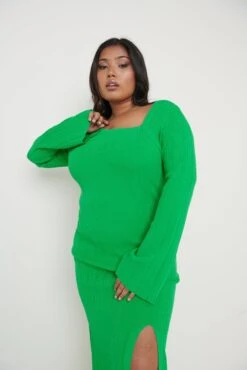 Emmie Cut Out Knit Midaxi Dress - Green 20 Emmie Cut Out Knit Midaxi Dress - Green -By Knitwear Shop Emmie Dress Green Curve 862