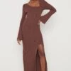 Emmie Cut Out Knit Midaxi Dress - Chocolate Brown -By Knitwear Shop Emmie Knit Midaxi Dress Brown 1598