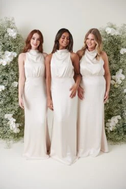 Farrah Maxi Bridesmaid Dress - Matte Champagne -By Knitwear Shop FARRAH MAXI SATIN CHAMPAGNE 2022
