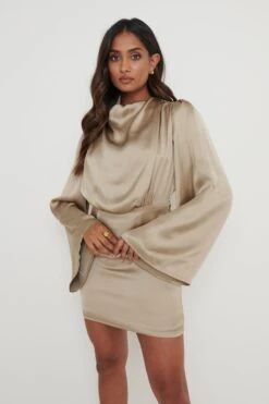 Loren Satin Mini Dress - Taupe -By Knitwear Shop Facetune 10 10 2022 10 15 14