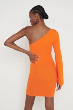 Faith One Shoulder Knit Mini Dress - Aperol -By Knitwear Shop Faith Mini Aperol 1148