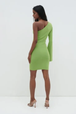 Faith One Shoulder Knit Mini Dress - Lime -By Knitwear Shop Faith Mini Lime 2101